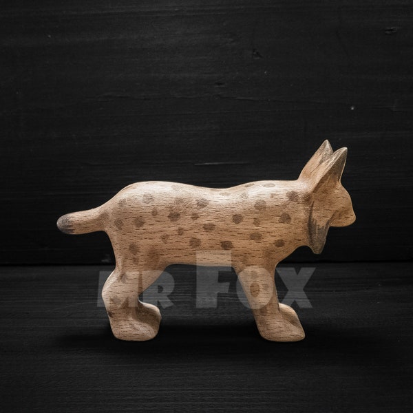 Holzspielzeug Luchs - Luchsfigur aus Holz - Rotluchsspielzeug aus Holz - Wildkatze aus Holz