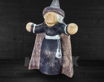 Wooden Witch Figurine - Wooden Witch Toy - Halloween Gifts for Kids - Halloween Gifts for Teachers - Halloween Sculpture
