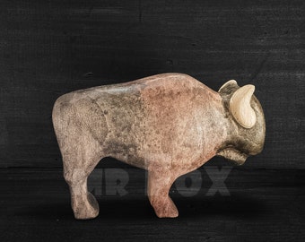 Wooden Bison Figurine - Waldorf Toys - Montessori Toys - Handmade Wooden Toys - Rustic Home Decor - Folk Art - Mantel Decor - Gift for Home