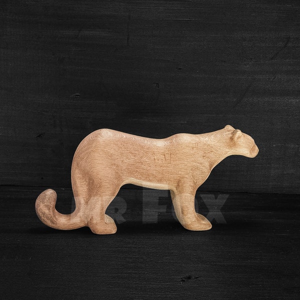 Wooden Cougar Figurine - Mountain Lion Figurine - Panther Figure - Puma Statue - Handmade Wooden Animal Toy - Handmade Gift - Waldorf Toys