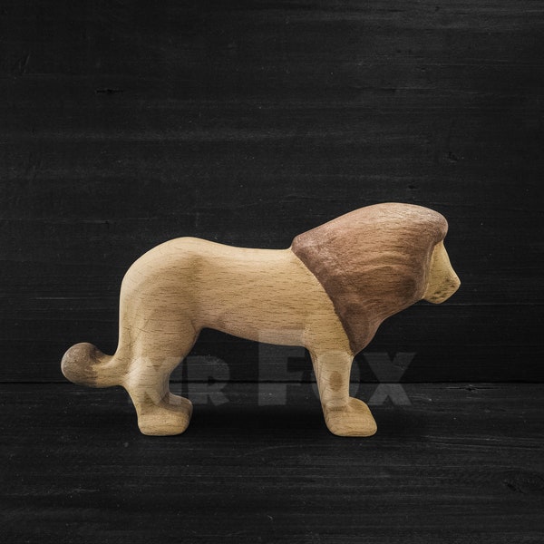 Wooden Lion Figurine - Hand Carved Lion - African Animal Toy - Wooden Safari Animal Toys - Wooden Lion Toy