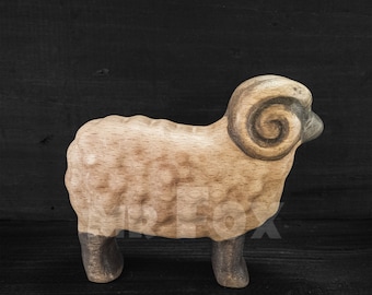 Wooden Ram Figurine - Wooden Sheep Family - Wooden Farm Animals - Wooden Animal Toy - Waldorf Toys - Baby Shower Gift - Nursery Decor