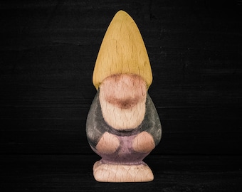 Yellow Hat Wooden Dwarf - Wooden Gnome - Wooden Tomte - Wooden Nisse