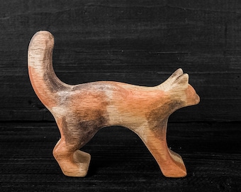 Wooden Cat Toy - Calico Cat Figurine - Wooden Farm Animals - Wooden Animal Toys - Wooden Animals