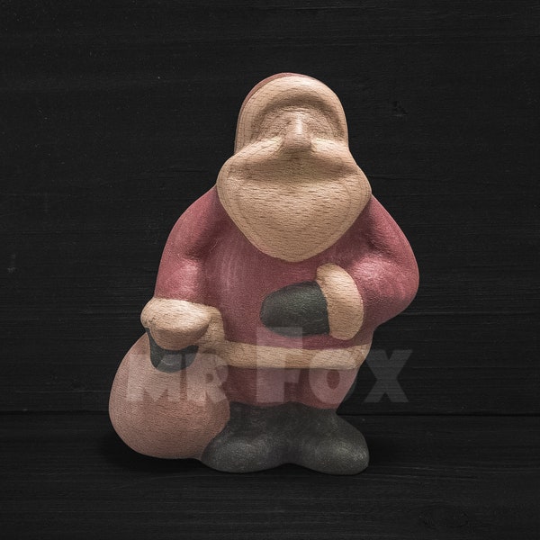 Figurine Père Noël en bois - Père Noël jouet en bois - Père Noël sculpté - Décoration de Noël - Ornement de Noël en bois