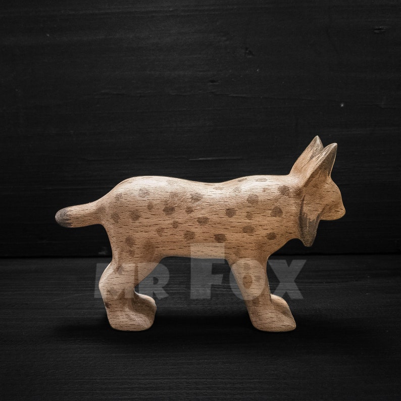 Wooden Toy Lynx Wooden Lynx Figurine Wooden Bobcat Toy Wooden Wildcat image 1