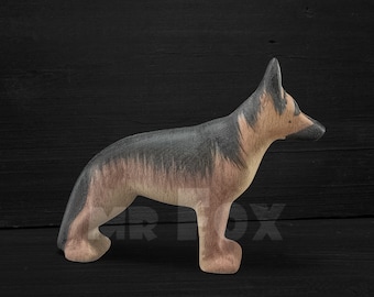 Wooden German Shepherd Toy - Wooden Dog Figurine - Police Dog Toy - Patrol Dog Toy