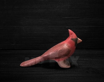 Wooden Cardinal Bird - Northern Cardinal Figurine - Waldorf Wooden Toy - Montessori Wooden Toy - Wooden Bird Figurine