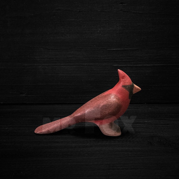 Wooden Cardinal Bird - Northern Cardinal Figurine - Waldorf Wooden Toy - Montessori Wooden Toy - Wooden Bird Figurine