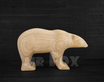 Ours polaire jouet en bois - Ours arctique en bois - Ours blanc - Figurine d’ours polaire en bois - Animal polaire en bois - Animal arctique en bois