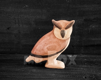 Wooden Toy Horned Owl - Wooden Owl Toy - Wooden Owl Figurine - Waldorf Wooden Toy - Montessori Wooden  Toy - Wooden Bird Figurine