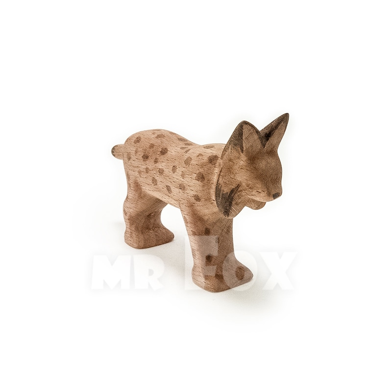 Wooden Toy Lynx Wooden Lynx Figurine Wooden Bobcat Toy Wooden Wildcat image 3