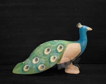 Wooden Peacock Toy - Wooden Peacock Figurine - Wooden Bird  - Waldorf Toys - Montessori Toys - Handmade Gift - Fireplace Mantel Decor