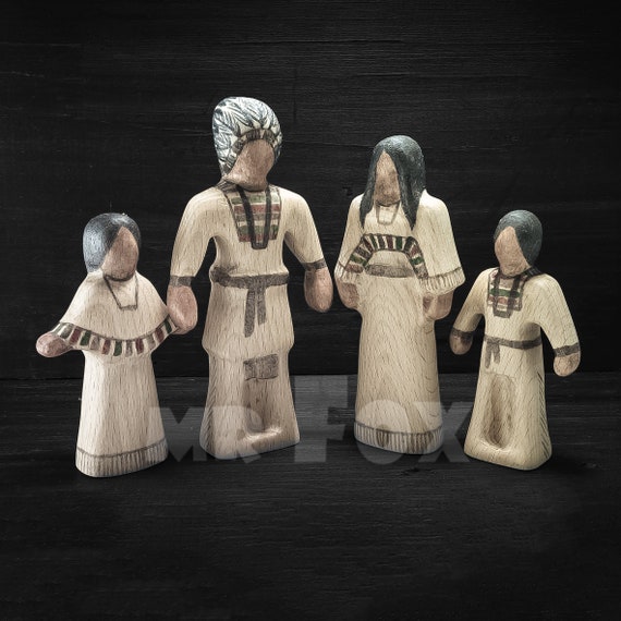 Native American Family Wooden Dolls First Nation Wooden Dolls