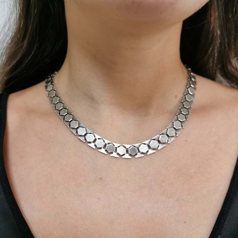 Flat silver curb chain Statement collar Bold curb chain light weight chain Curb chain Choker Silver thick necklace for women Punk chain