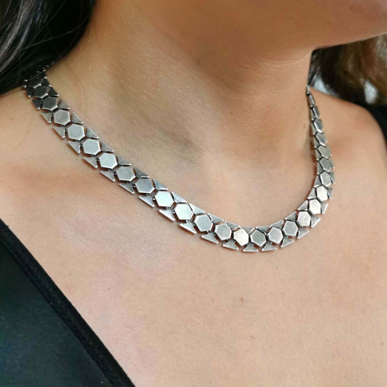 Flat silver curb chain Statement collar Bold curb chain light weight chain Curb chain Choker Silver thick necklace for women Punk chain