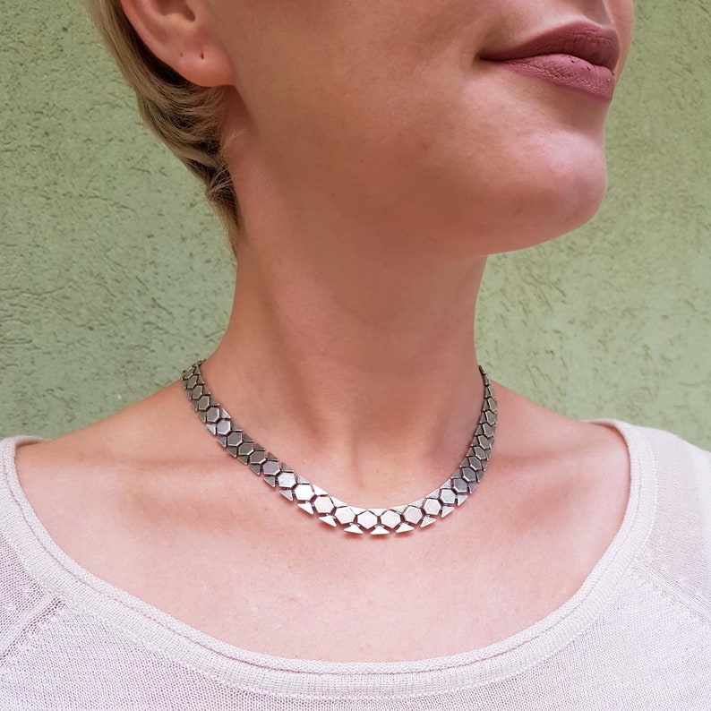 Flat silver curb chain Statement collar Bold curb chain light weight chain Curb chain Choker Silver thick necklace for women Punk chain