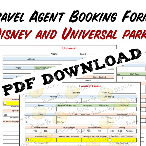 Travel Agent Booking Forms for Disney and Universal Parks Etsy