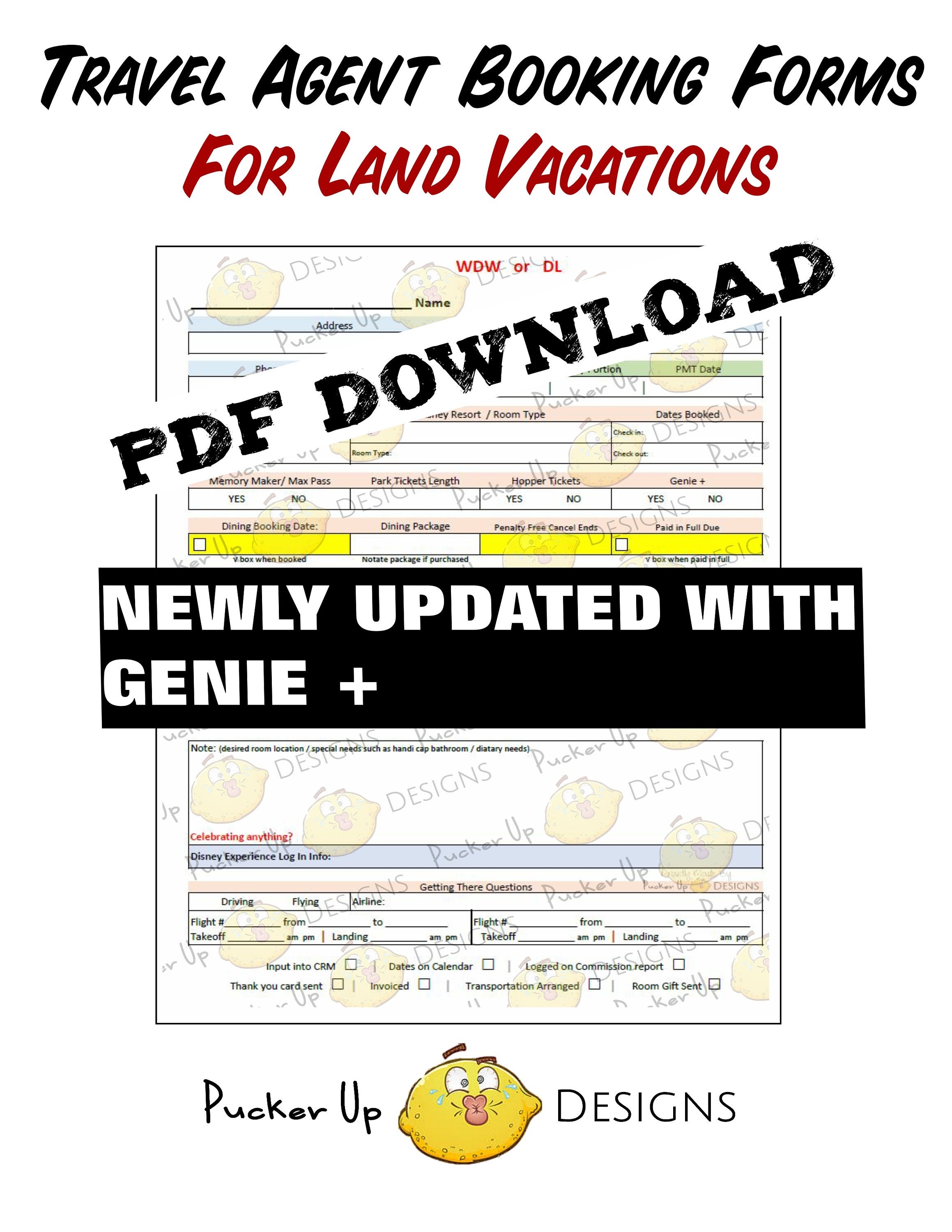 Travel Agent Booking Forms for Disney World and Disneyland Only NEWLY