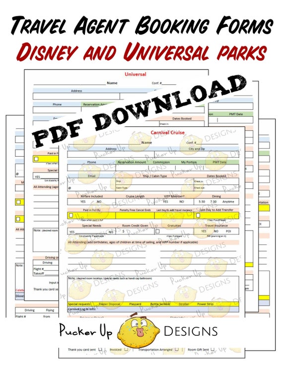 Travel Agent Booking Forms for Disney and Universal Parks Etsy