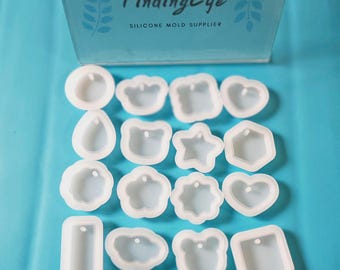 16 Arten, Super glänzende Anhänger Silikonharzform, Formen für die Geschenke machen, Anhängerform, Schlüsselbundform, Epoxidharzform F1591