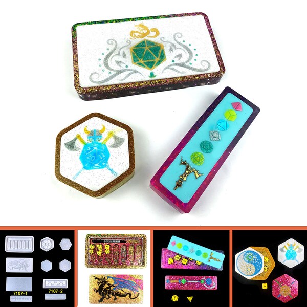 Creative Pattern Dice Box Silicone Resin Mold, Molds for Gifts Making, Rectangle Box Mold, Hexagon Box Mold, Epoxy Resin Mold F901