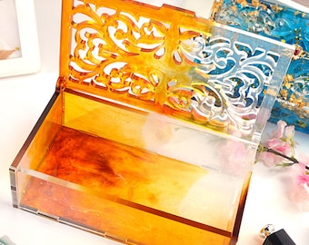 Hollowed Pattern Jewelry Box Silicone Mold, Rectangle Trinket Box Mold, DIY Storage Box for Jewelry Making and Cosmetics, DIY Gifts F430