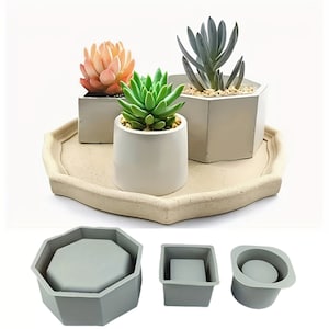 Handmade Succulent Silicone Flower Pot Molds - Hexagonal Cement Planter DIY - Round & Rectangle Designs - Findingeye F1743
