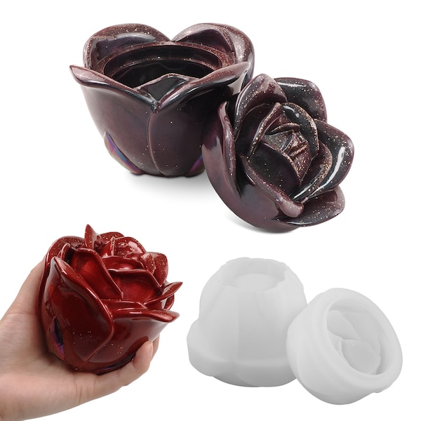 Handmade Rose Flower Storage Box Jar Mirror Silicone Mold - DIY Epoxy Resin Plaster Cement - Gift Crafting - Findingeye F2770
