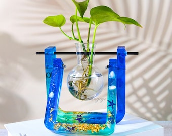 Molde de silicona para soporte de plantas hidropónicas oscilante, bricolaje, en forma de U, creativo, para decoración de plantas verdes, soporte para jarrones en forma de T, kit de molde de resina F1313