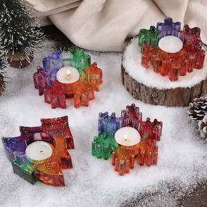 Snowflake Candle Holder Resin Mold - Christmas Decoration Mold - Silicone Mold for Christmas Tree Candlestick - Tealight Holder Molds  F2304