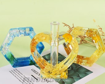 5 Arten Moderne Blumenvase Silikonform, Reagenzglas Vase Harz Formen, Einzelstiel Vase Form, Vermehrung Stand Form, Tisch Dekor F755 / 756