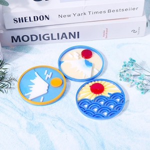3.54″Creative Coaster Silicone Resin Mold, Sunrise Mount Fuji Coaster Mold, Circle Coaster Mold, Round Coaster Mold, Unique Gifts Mold F488
