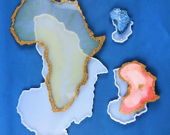 Molde de resina de silicona estilo mapa de África (14,6″, 6,2″, 3,2″), molde para bandeja de África, molde para posavasos de África, molde para llavero de África, molde para hacer regalos F1018