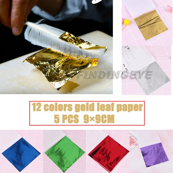 12 Colors, 5 Sheet, Shiny Gold Leaf, Gold Foil Leaf Paper for Resin, Colored Gold Foil Paper, Decorative Fillings, Epoxy Resin Filler F423