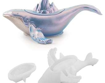 Molde de silicona con forma de ballena para tarro de almacenamiento - Molde para portavelas de resina epoxi, yeso y cemento - Ideal para hacer regalos - Findingeye F2828