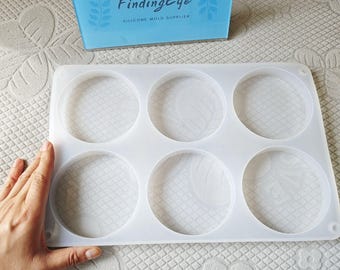 Molde de silicona para posavasos redondo 6 en 1 / Molde circular de resina para base de exhibición de 32,5 x 24,5 cm - Findingeye F2829