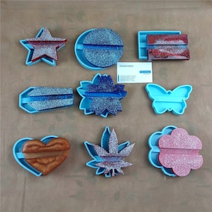 Molde de silicone para porta-cartões de visita criativo - Folha de bordo, borboleta, estrela, coração, redondo, formato de caixão - Decoração de mesa de escritório F1622
