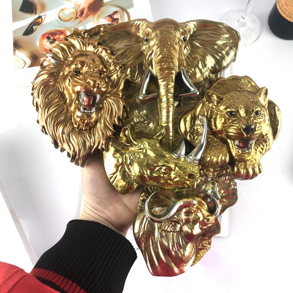 African Wildlife Wall Hanging Decorative Resin Silicone Mold - Elephant Lion Leopard Rhinoceros Bison - Wall Decoration Mold F1726