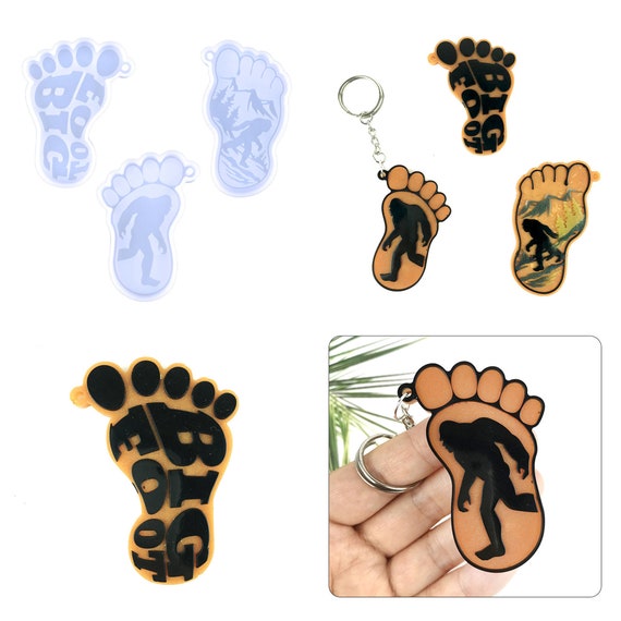 DIY Bigfoot Savage Foot Key Chain Resin Mold - 3 Styles Silicone Mold for Orangutan Bigfoot Key Pendant Backpack Decoration, Epoxy F1356