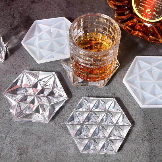 Square Hexagonal Geometric Pattern Coaster Resin Silicone Mold - DIY Anti-Scald Insulation Coaster Mold - Custom Coaster Gift F1514