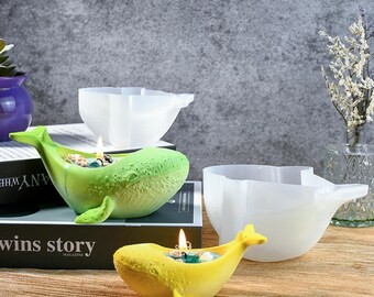 Molde de silicona para portavelas de ballena - Maceta de cemento, resina, yeso, suculentas, almacenamiento, manualidades, regalo - Findingeye F2838