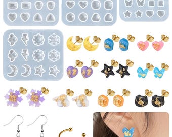 Molde de silicona para pendientes con múltiples diseños: colgante de estrella con gema redonda, anillo de gato, joyería, regalo artesanal - Findingeye F2928