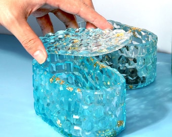 Multi-layer Superimposed Oval Rectangular Storage Box Silicone Resin Mold with Diamond Pattern - Jewelry Box Customization - Charm F1510