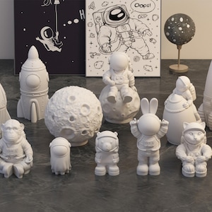 Stampo in silicone a tema astronauta dei cartoni animati - Stampo con figura di astronauta sulla luna - Stampo per colata in gesso e resina epossidica - Findingeye F2795
