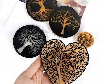 Heart-Shaped Coaster Life Tree Design Silicone Mold for Epoxy Resin - Home Decor Tree of Life Coaster Making Mould Kit - Findingeye F2296