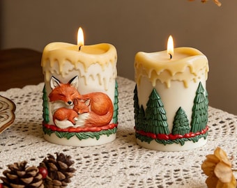 Stampo in silicone cilindrico 3D a forma di volpe delle nevi, stampo in gesso per candele profumate fai da te - Findingeye F3053