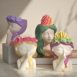 3D Girl Succulent Pots Silicone Mold - Lady Head Planter Vase, Non-Stick Concrete AND Resin Mold for Stunning Succulent Planters  F2227