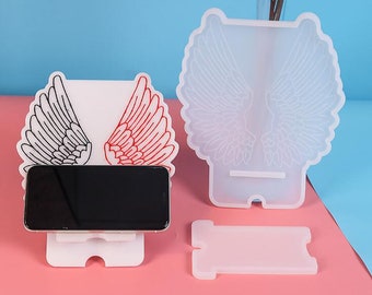 Molde para soporte de teléfono con alas de ángel: soporte de resina para teléfono celular