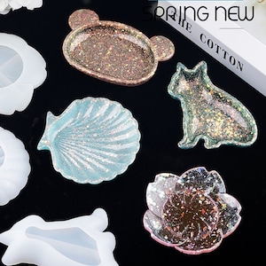 Shell dish resin mold, Cat tray resin mold, bear head resin mold,  tray silicone molds, handicrafts supplies, storage box for jewelry F111